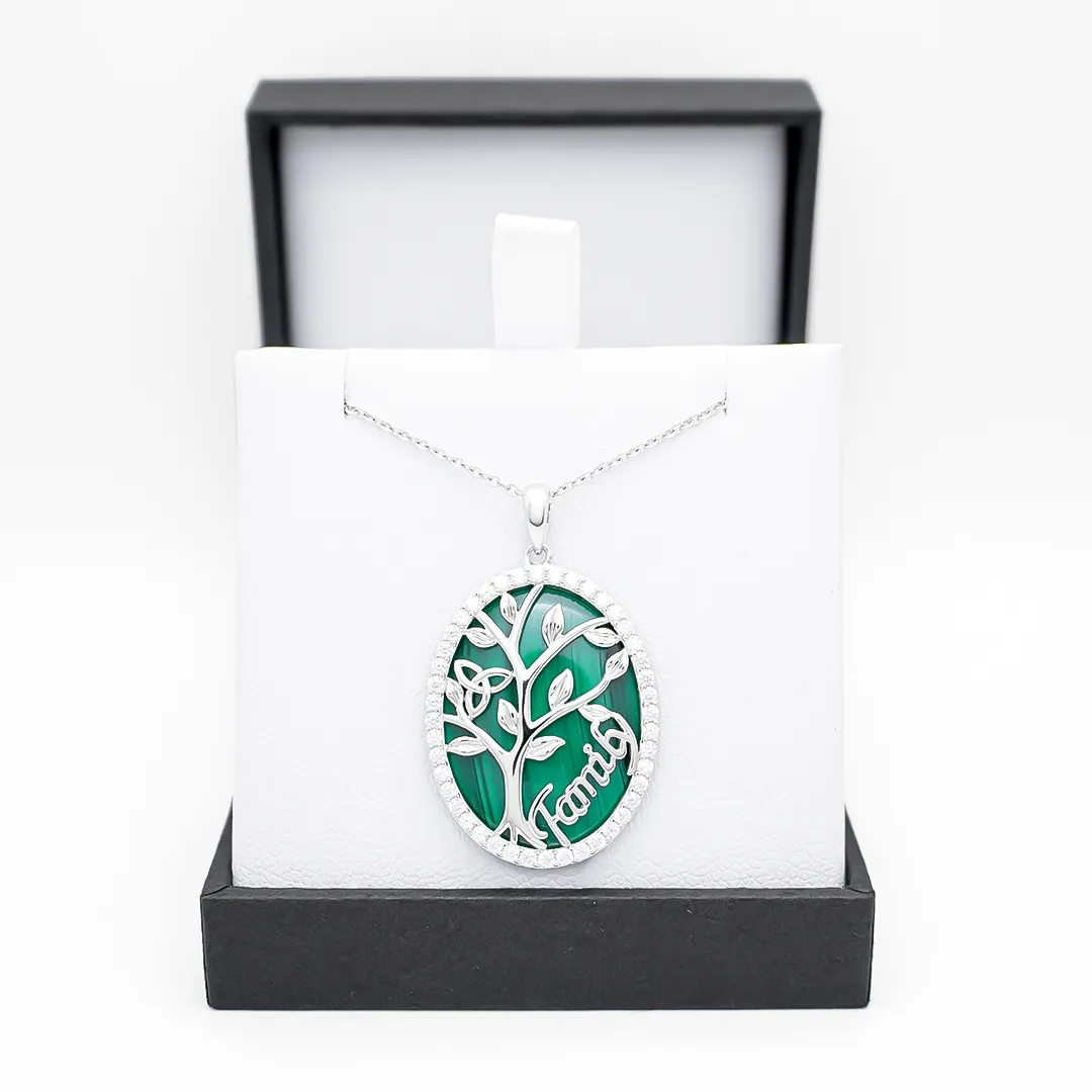 Sterling Silver Malachite Tree of Life Oval Pendant Photo 3 