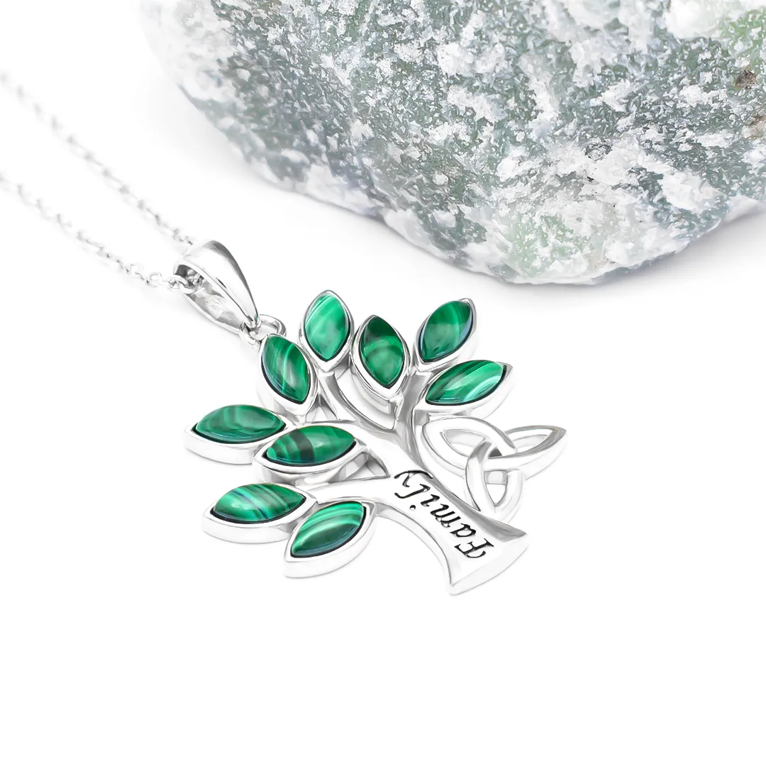 Sterling Silver Tree of Life Malachite Pendant...