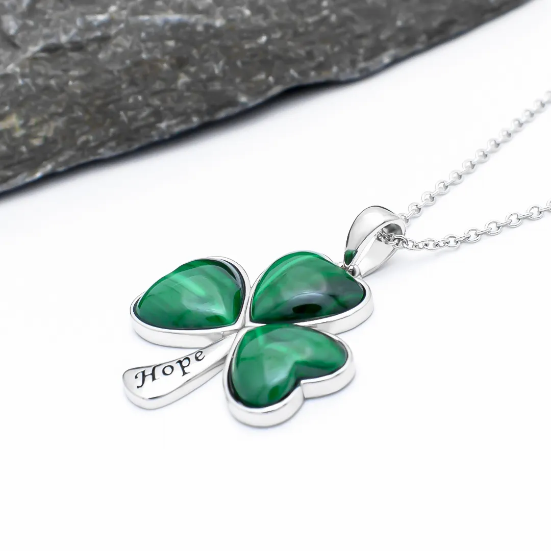 Sterling Silver Malachite Shamrock Pendant...