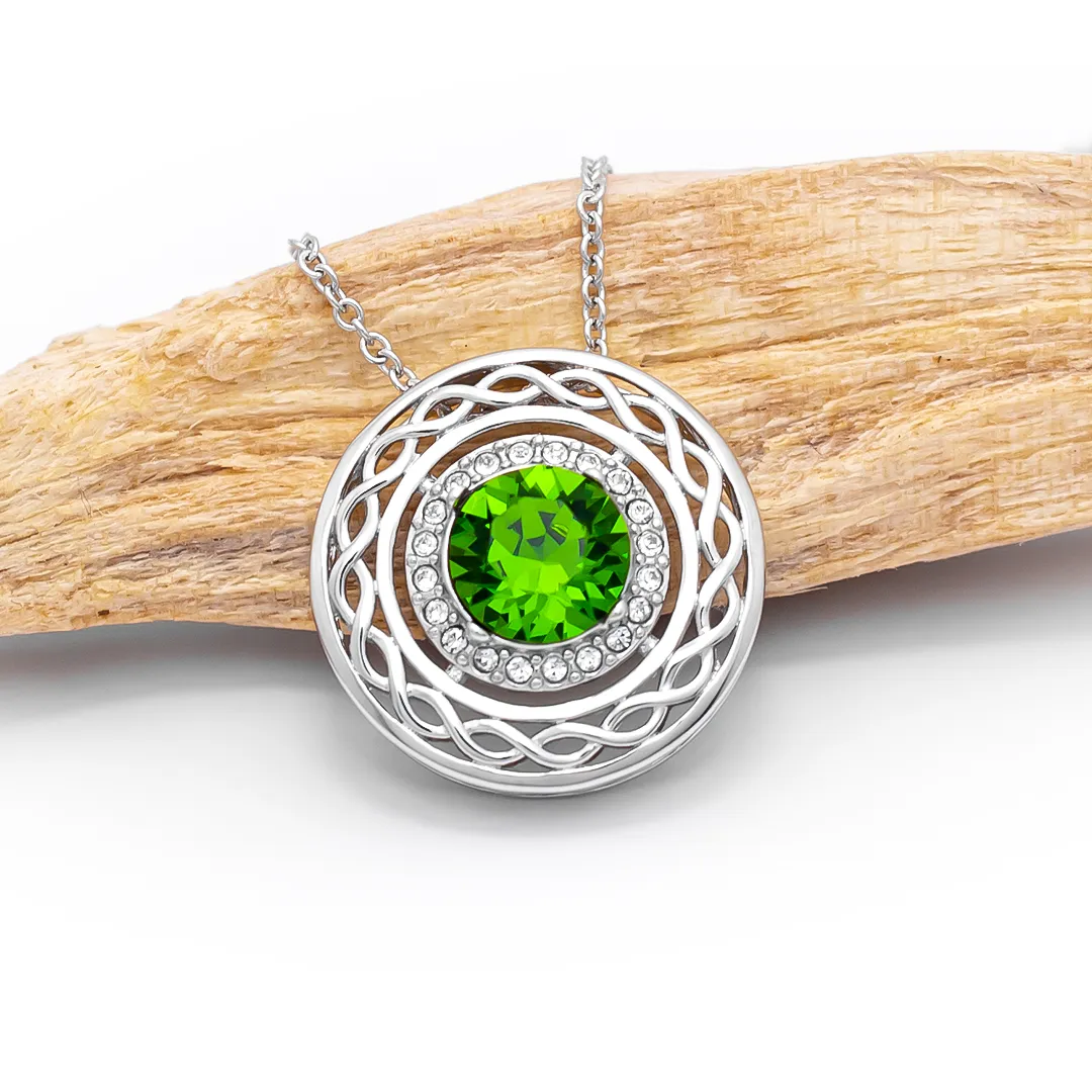 Sterling SIlver Green Swarovski Celtic Pendant