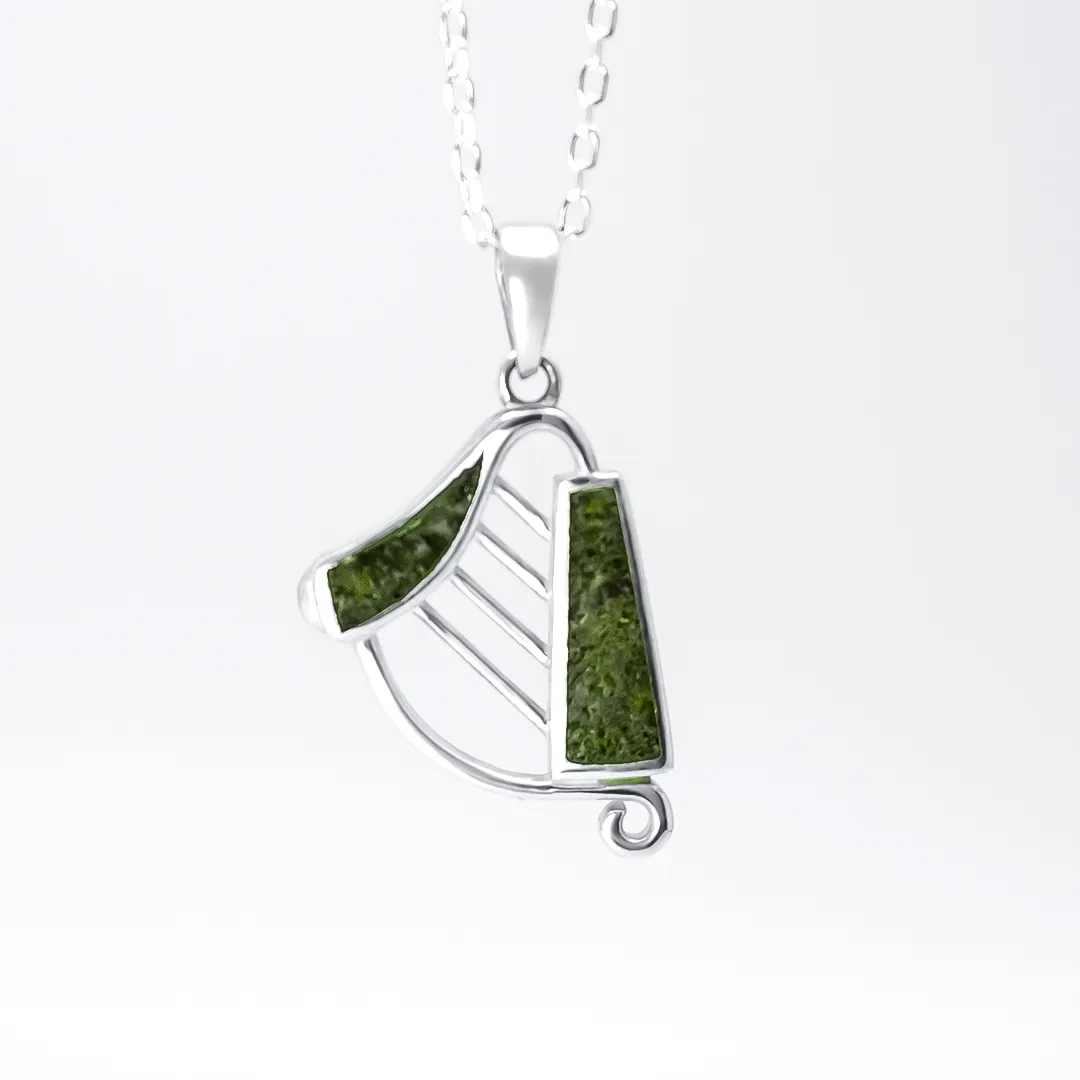 Connemara Marble Sterling Silver Irish Harp Pendant Photo 5 