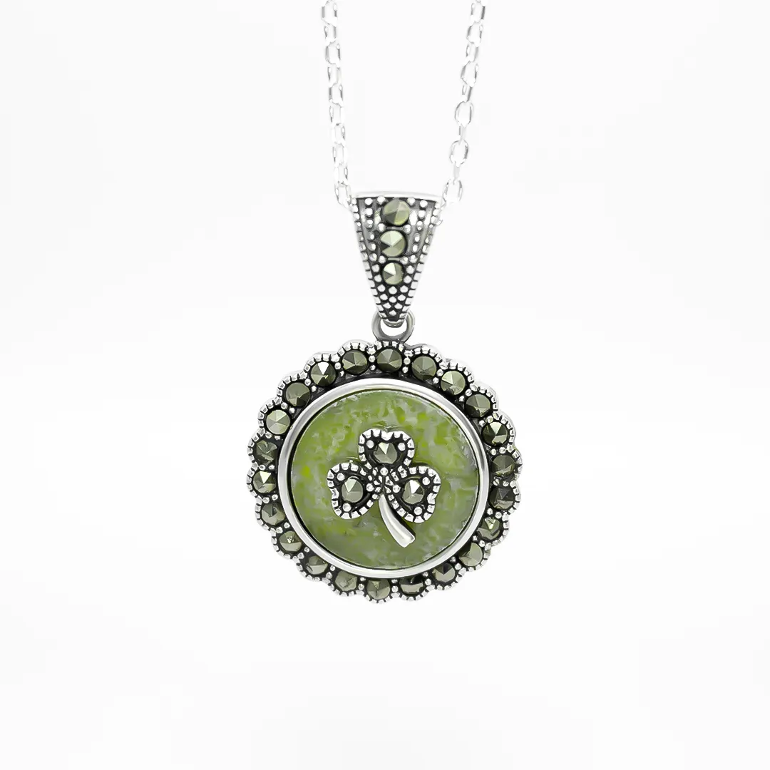 Shamrock Necklace Connemara Marble 3