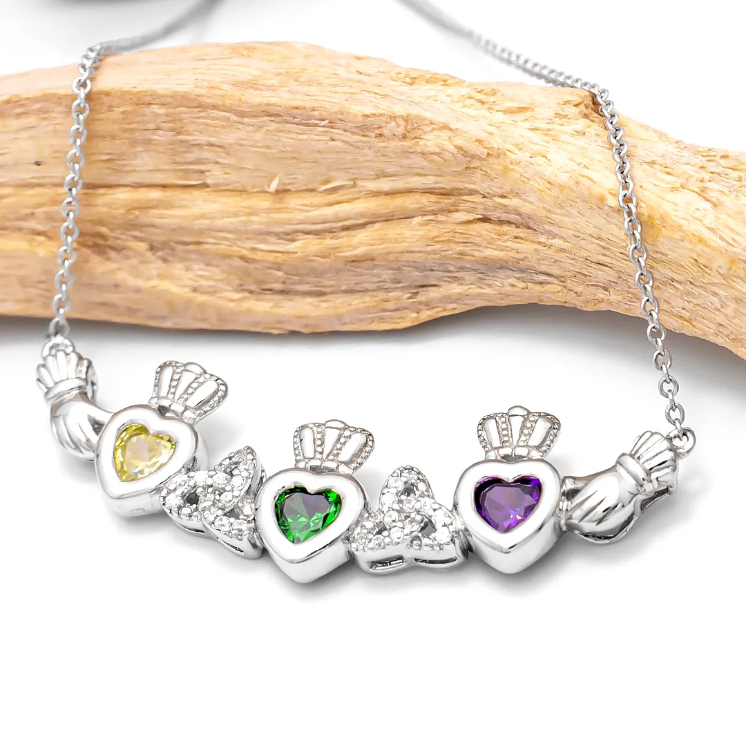3 Stone Celtic Claddagh Mothers Pendant