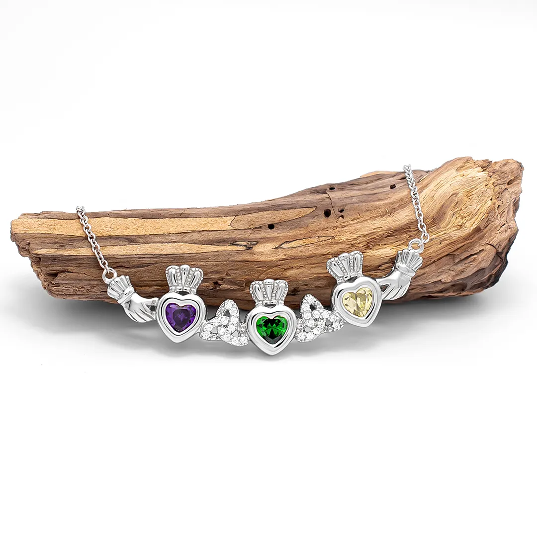 Claddagh Necklace 3 Heart Stones 3