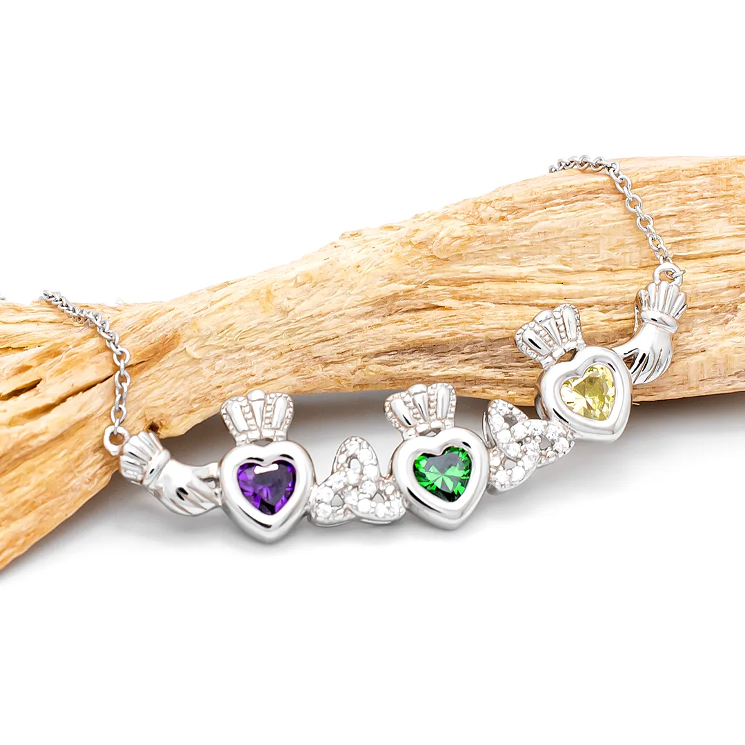 Claddagh Necklace 3 Heart Stones 5...