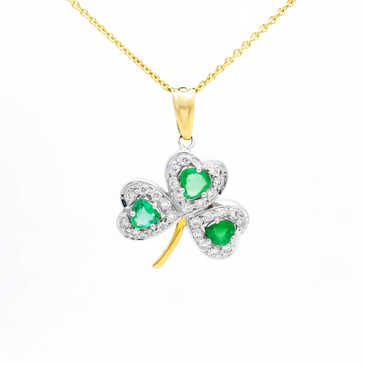 IJCP0026 Yellow Gold Shamrock Pendant With Emerald 1