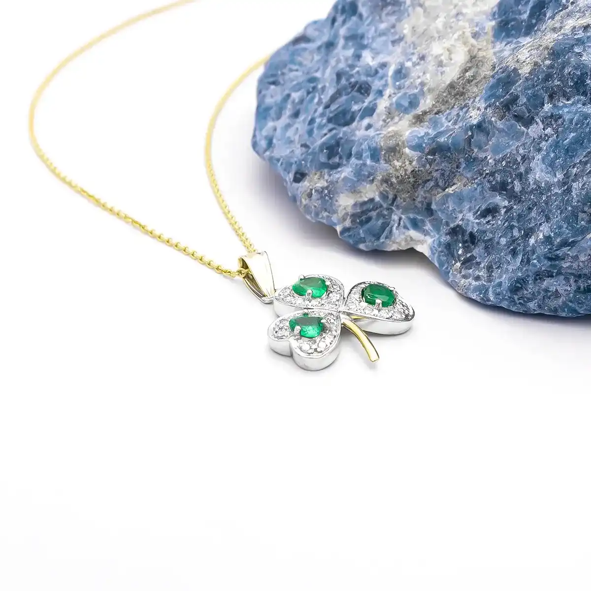 Yellow Gold Shamrock Pendant With Emerald...