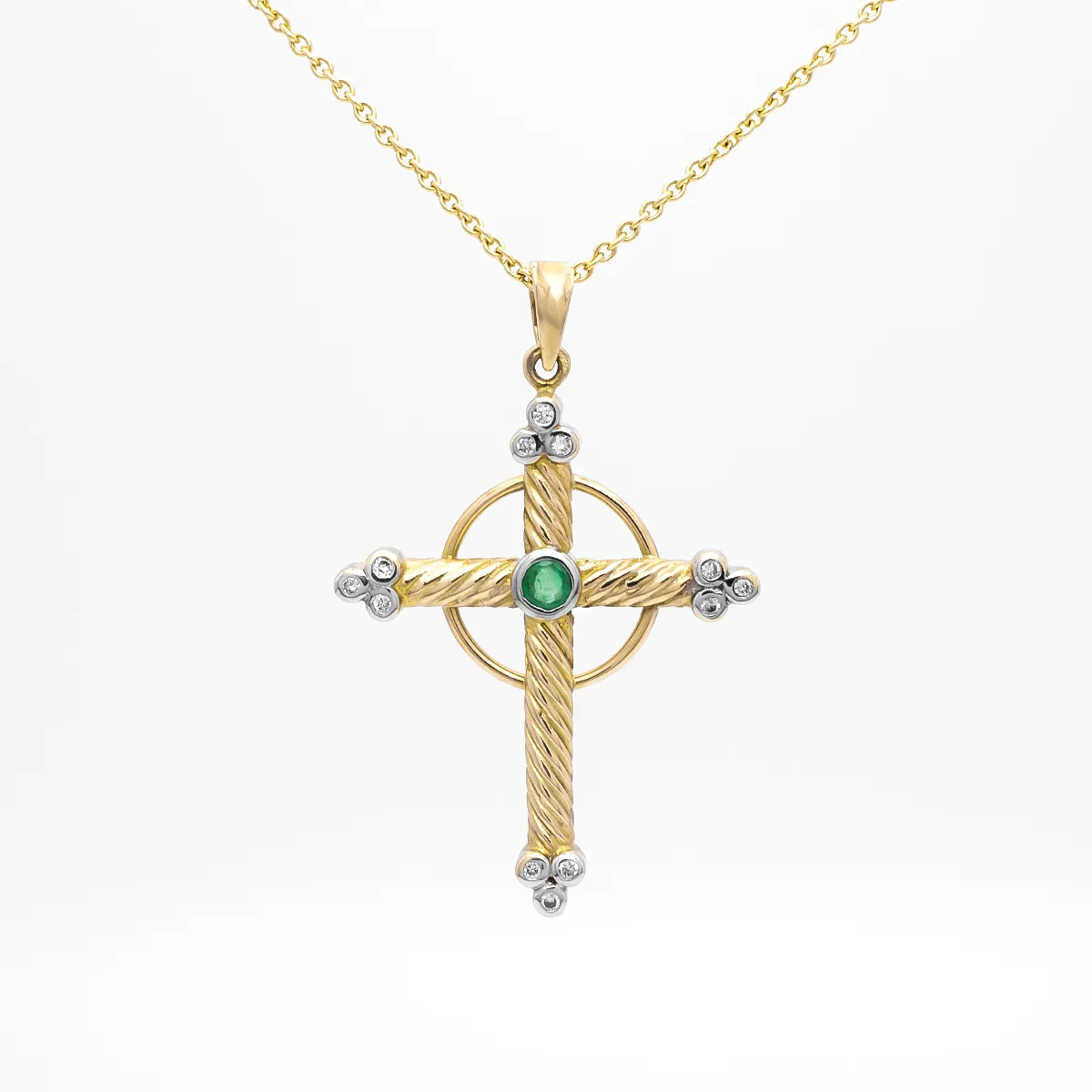 IJCP0030 Gold Emerald Celtic Cross Pendant 1...