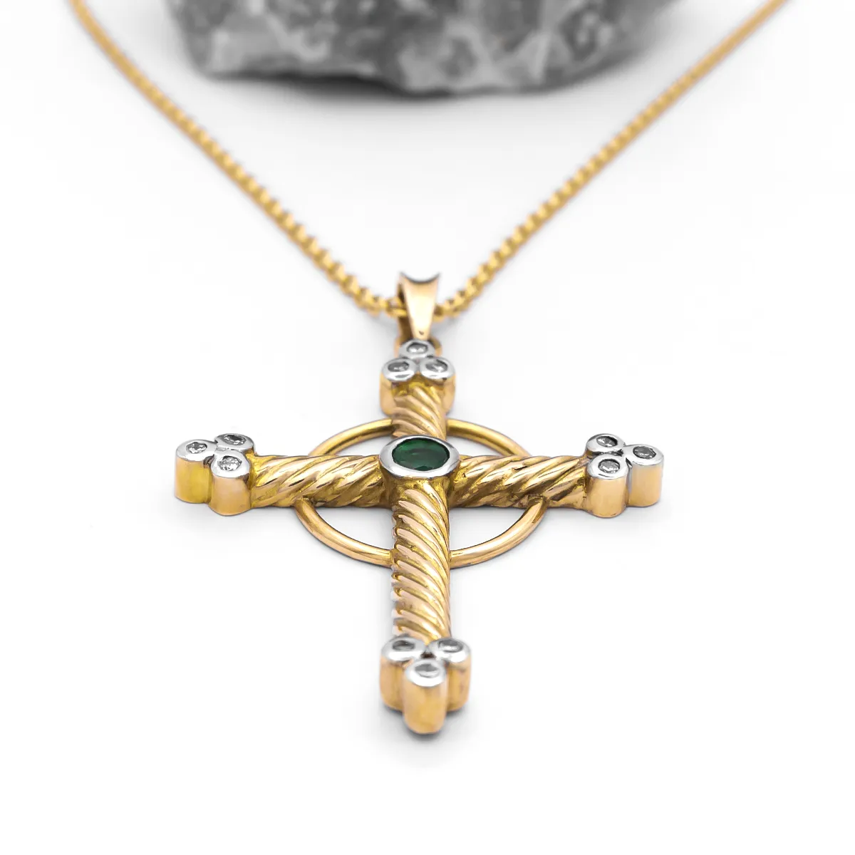 IJCP0030 Gold Emerald Celtic Cross Pendant 2...