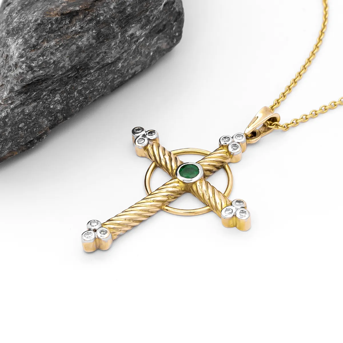 IJCP0030 Gold Emerald Celtic Cross Pendant 3