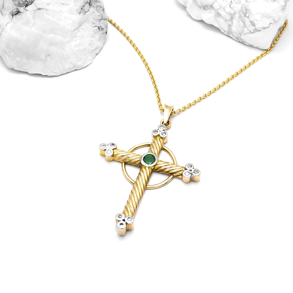 IJCP0030 Gold Emerald Celtic Cross Pendant 7