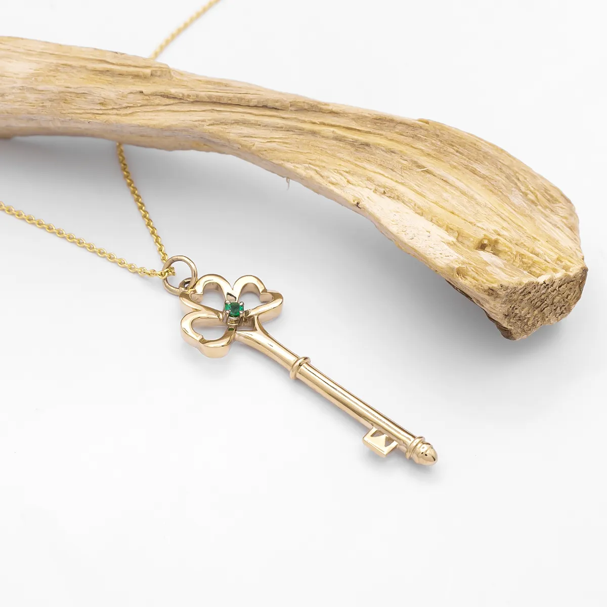 Emerald Shamrock Key Pendant Photo 3 