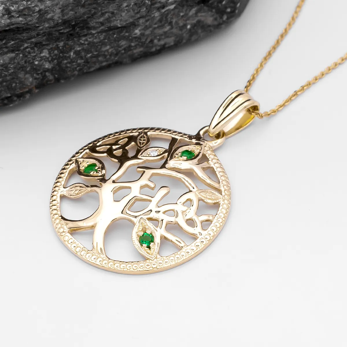 Gold Emerald Tree Of Life Pendant 3...