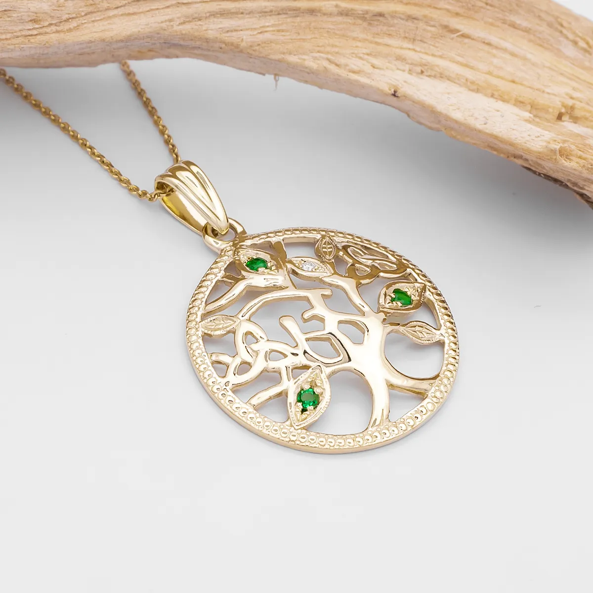 Gold Emerald Tree Of Life Pendant 4...