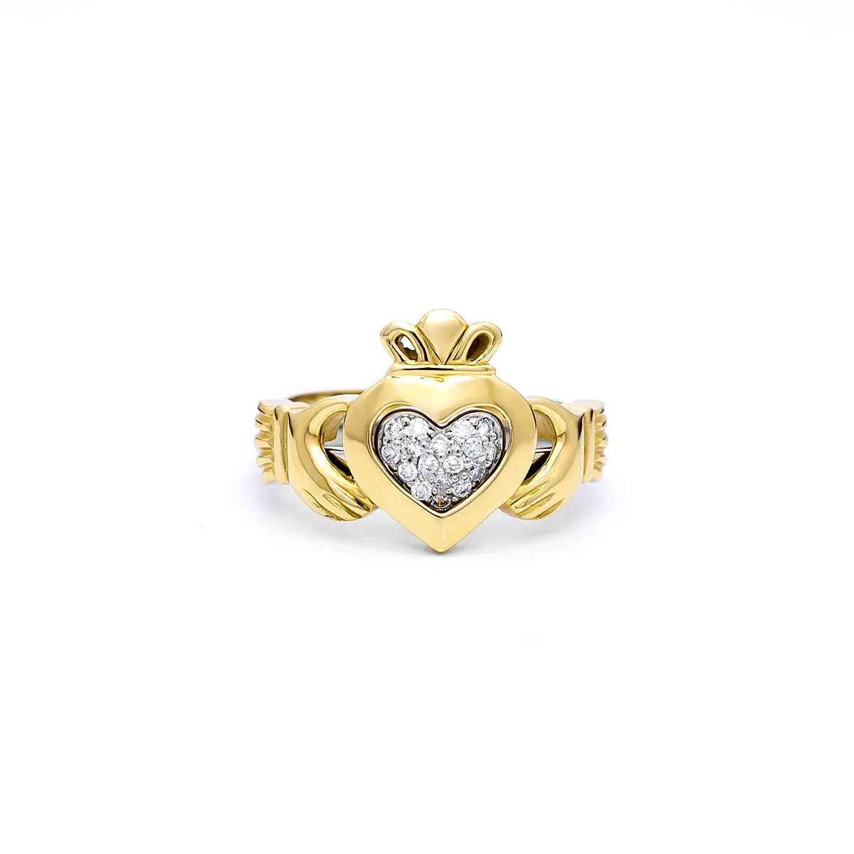 Yellow & White Gold Diamond Claddagh 2 Part Ring