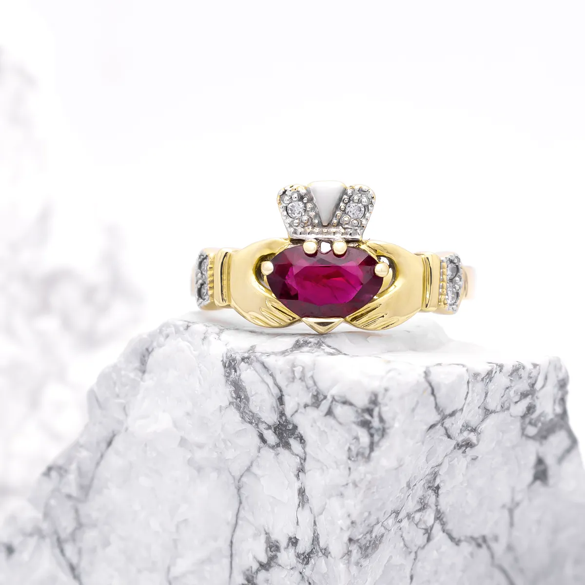 Heartshape Ruby Diamond Claddagh ring