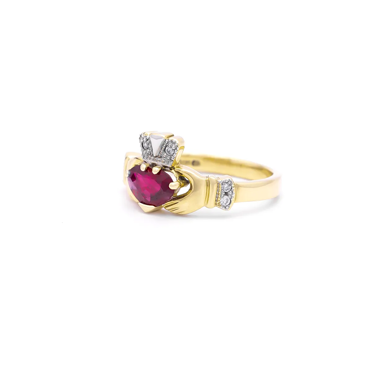 IJCR00022 Yellow Gold Ruby Claddagh Ring 2