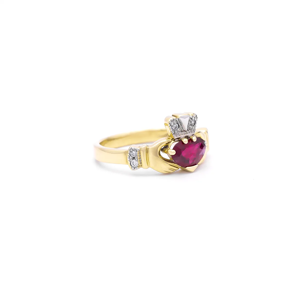IJCR00022 Yellow Gold Ruby Claddagh Ring 3