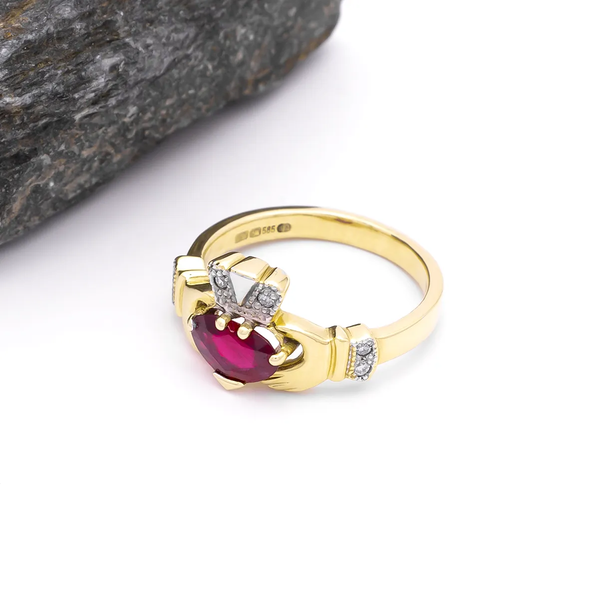 IJCR00022 Yellow Gold Ruby Claddagh Ring 4