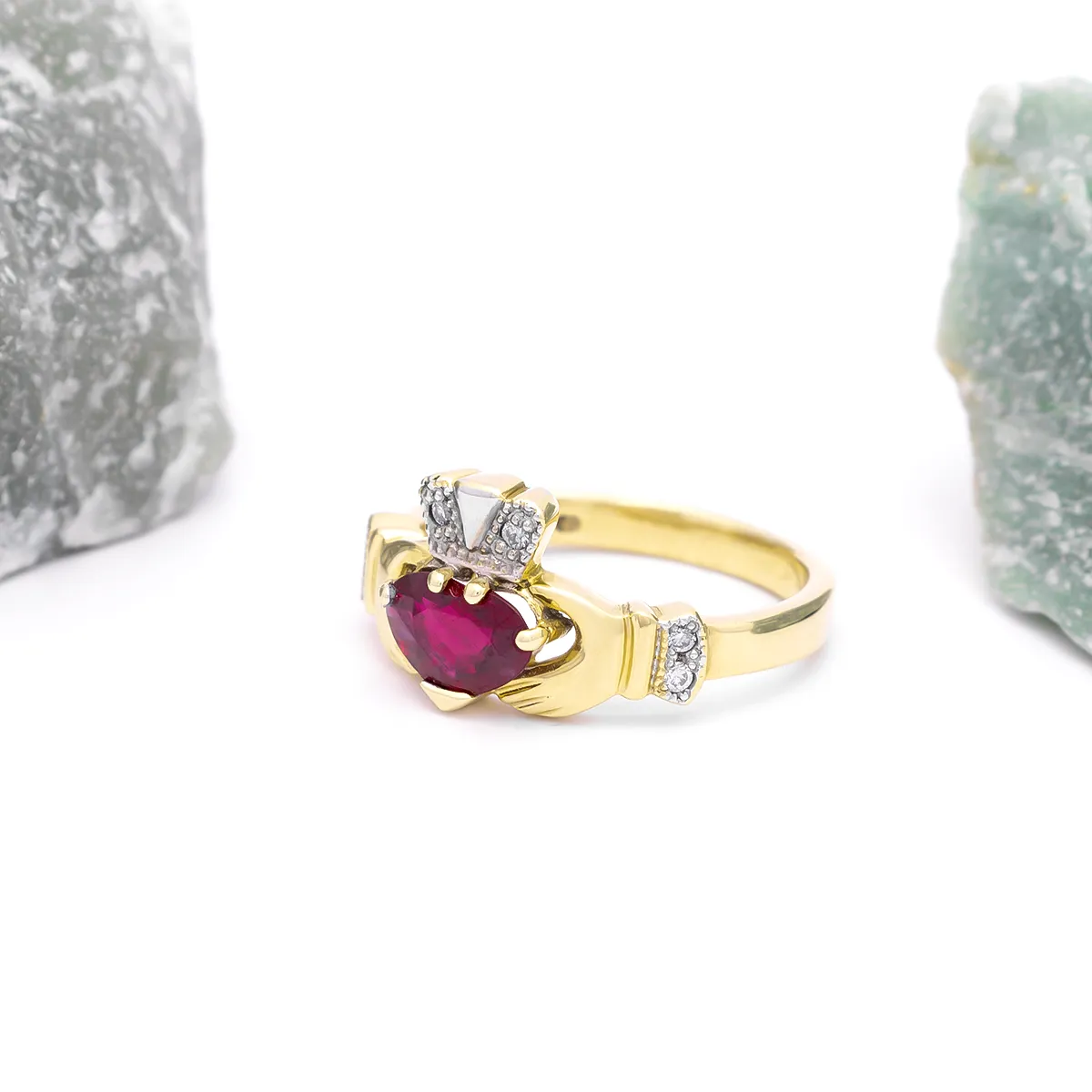IJCR00022 Yellow Gold Ruby Claddagh Ring 5