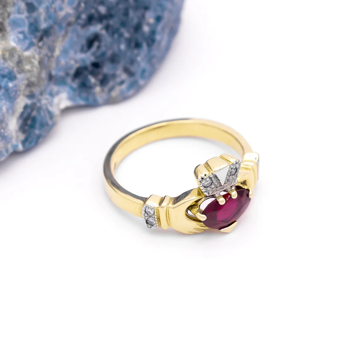 IJCR00022 Yellow Gold Ruby Claddagh Ring 6