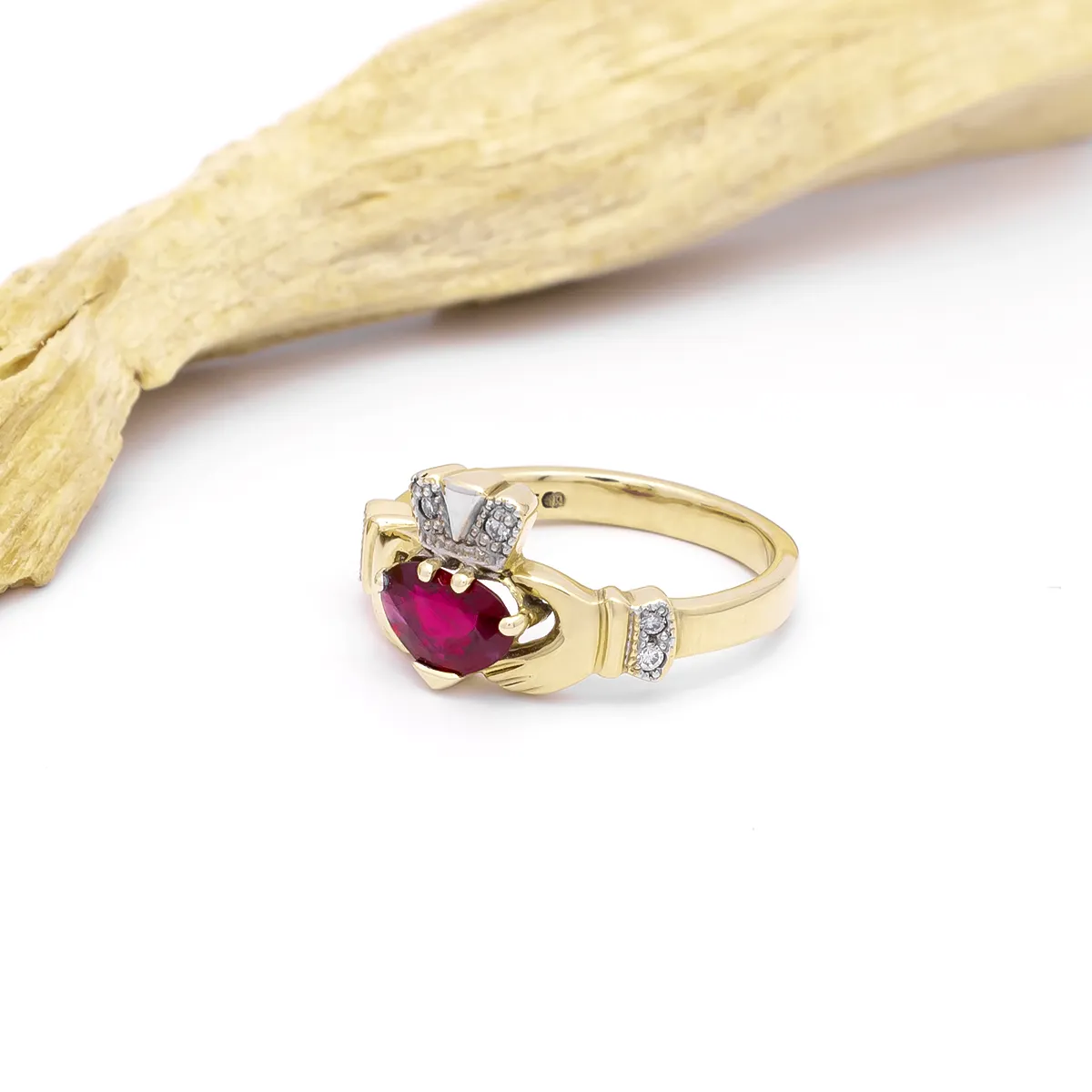 IJCR00022 Yellow Gold Ruby Claddagh Ring 8