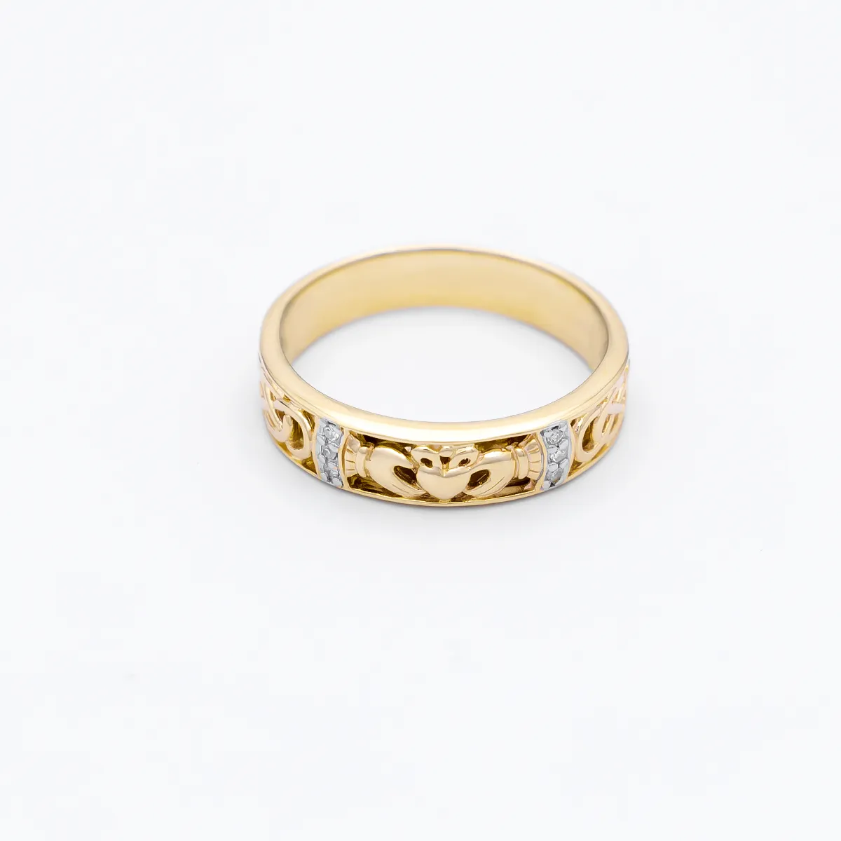 IJCR00024 Yellow Gold Claddagh Ring Celtic Design 1