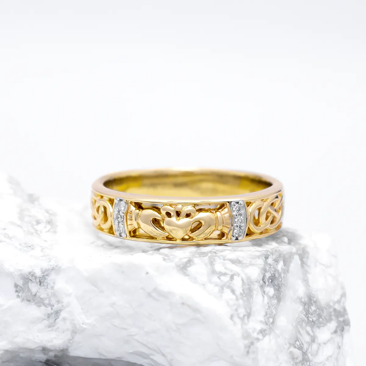 IJCR00024 Yellow Gold Claddagh Ring Celtic Design 2