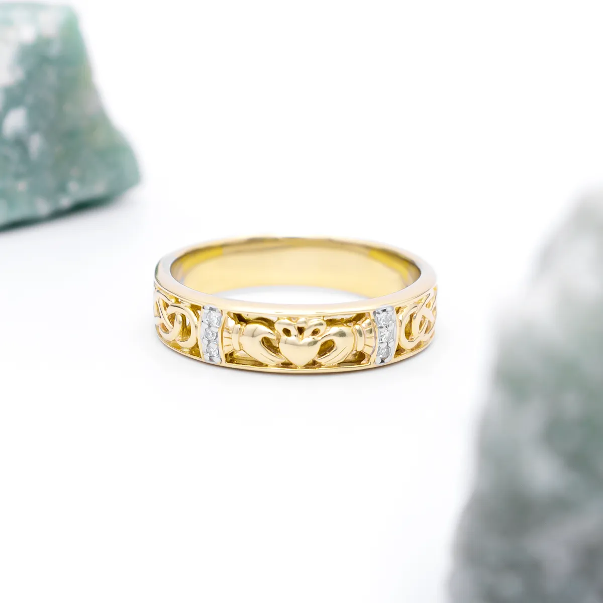 IJCR00024 Yellow Gold Claddagh Ring Celtic Design 4...