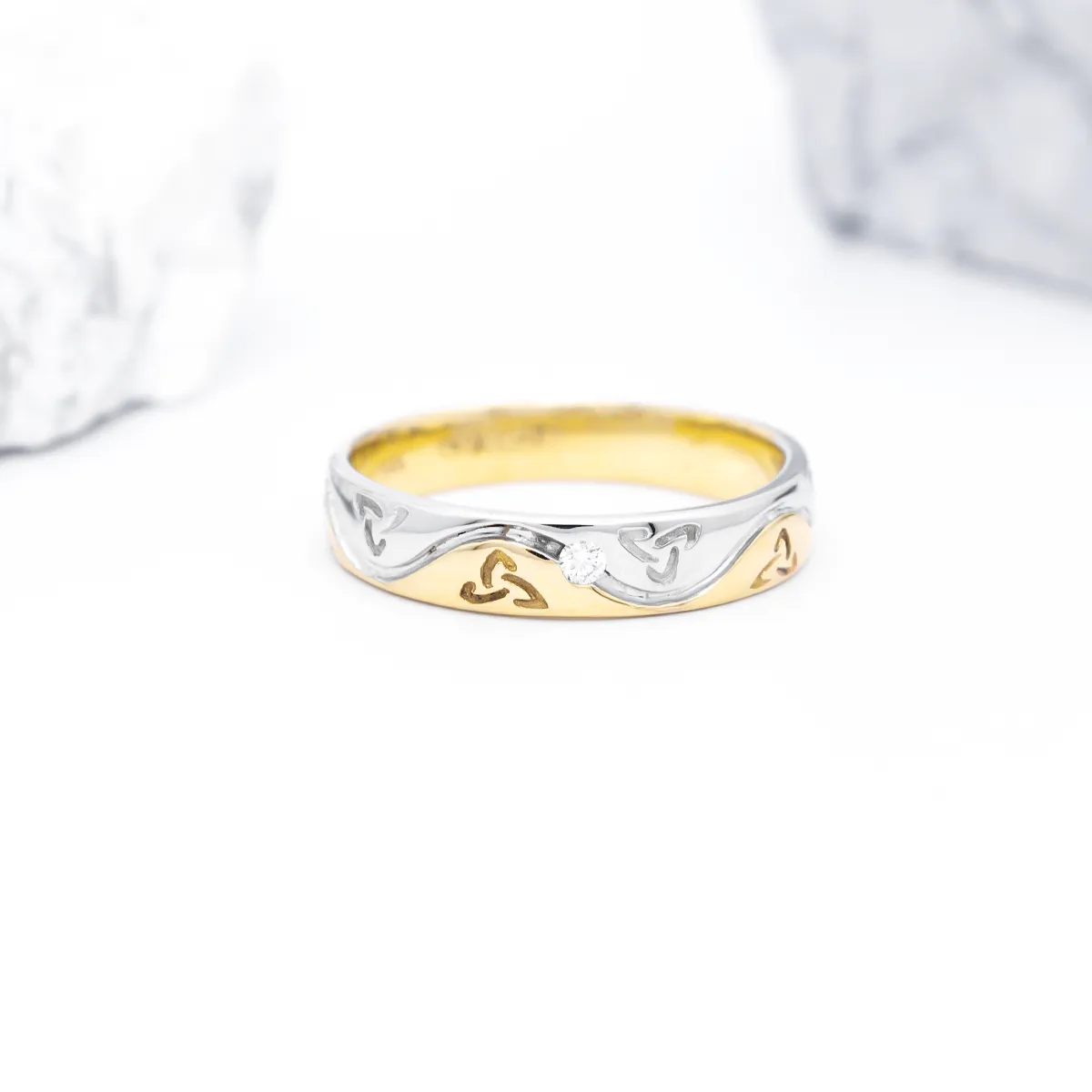 Trinity Knot Diamond Swirl Ring - Two Tone Gold, Ladies...