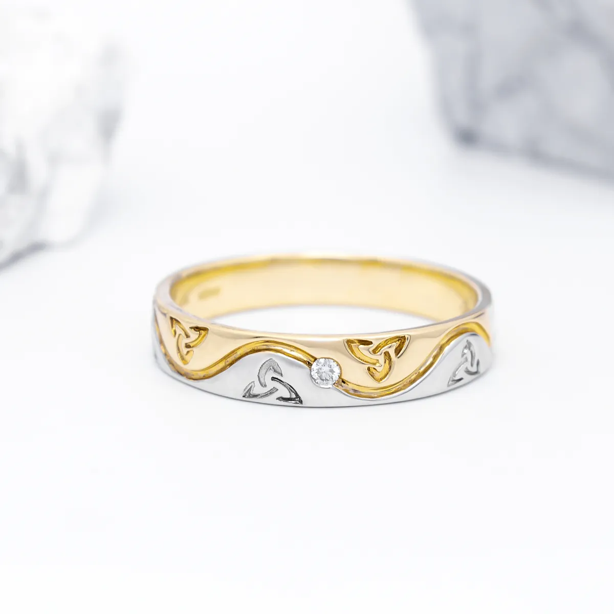 Trinity Knot Diamond Swirl Ring - Two Tone Gold, Gents...