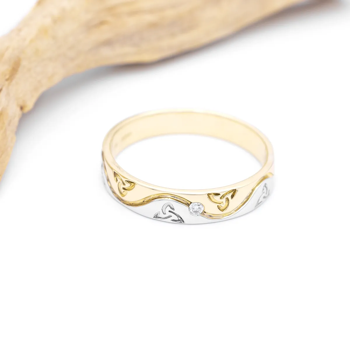 IJCR00026 Yellow Gold White Gold Celtic Ring Mens 6...