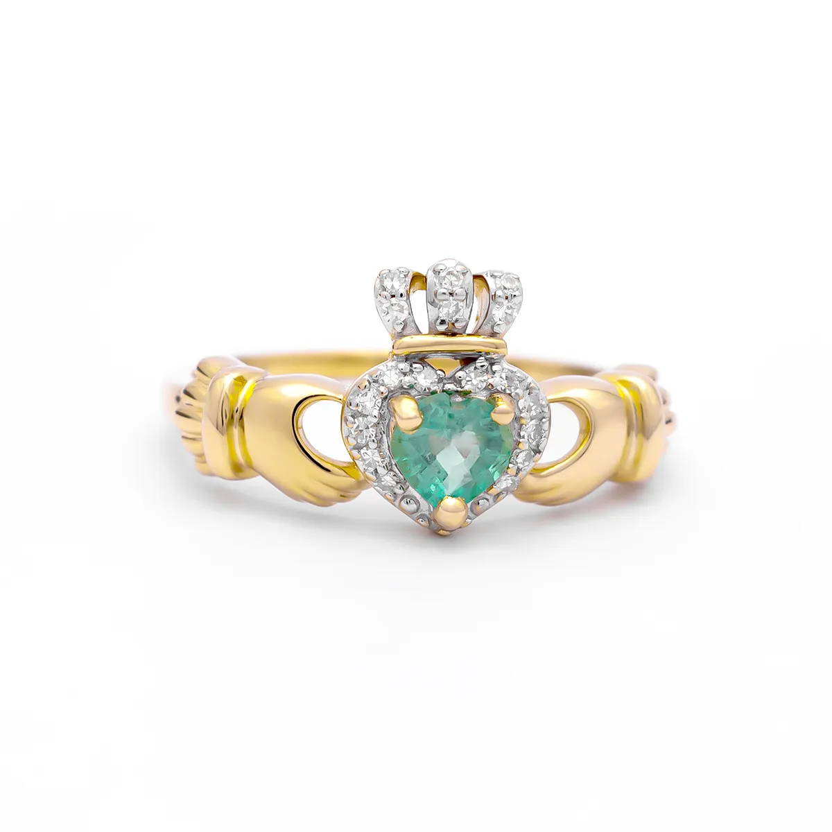 Ladies Emerald And Diamond Claddagh Ring in 14K Gold Photo 8 