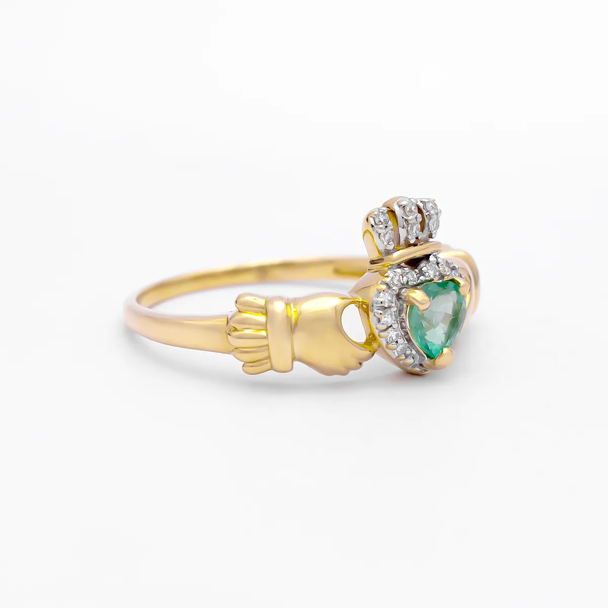 Yellow Gold Claddagh Ring Emerald 2...