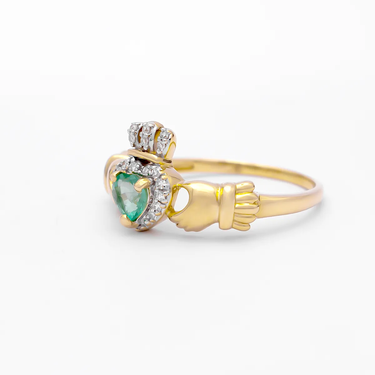 Yellow Gold Claddagh Ring Emerald 3...
