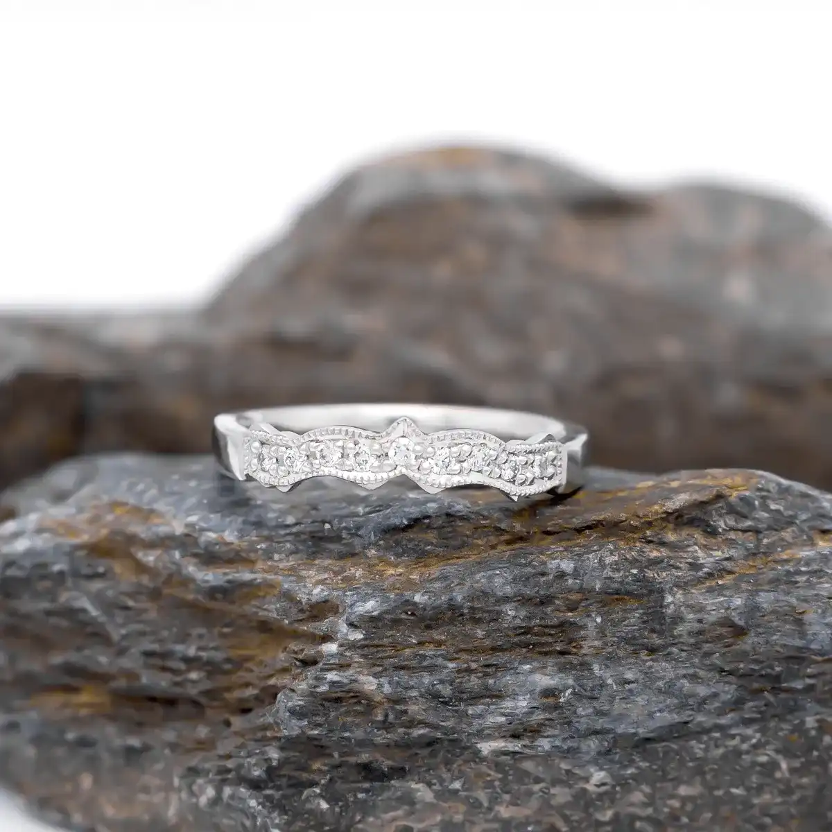 Pavé Wedding Ring Encrusted with Brilliant Cut Diamonds...