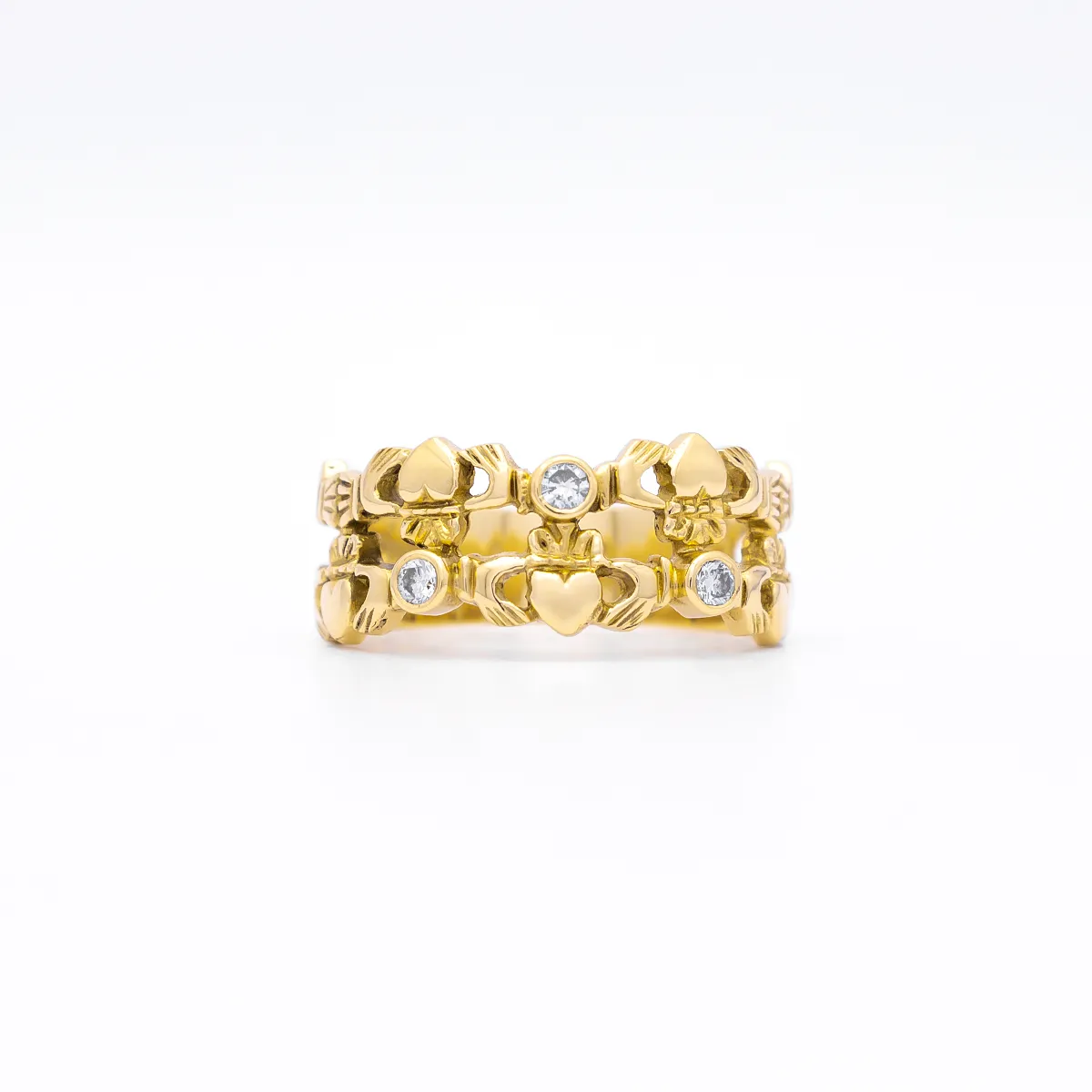 IJCR00029 Claddagh Ring Yellow Gold Diamond 1