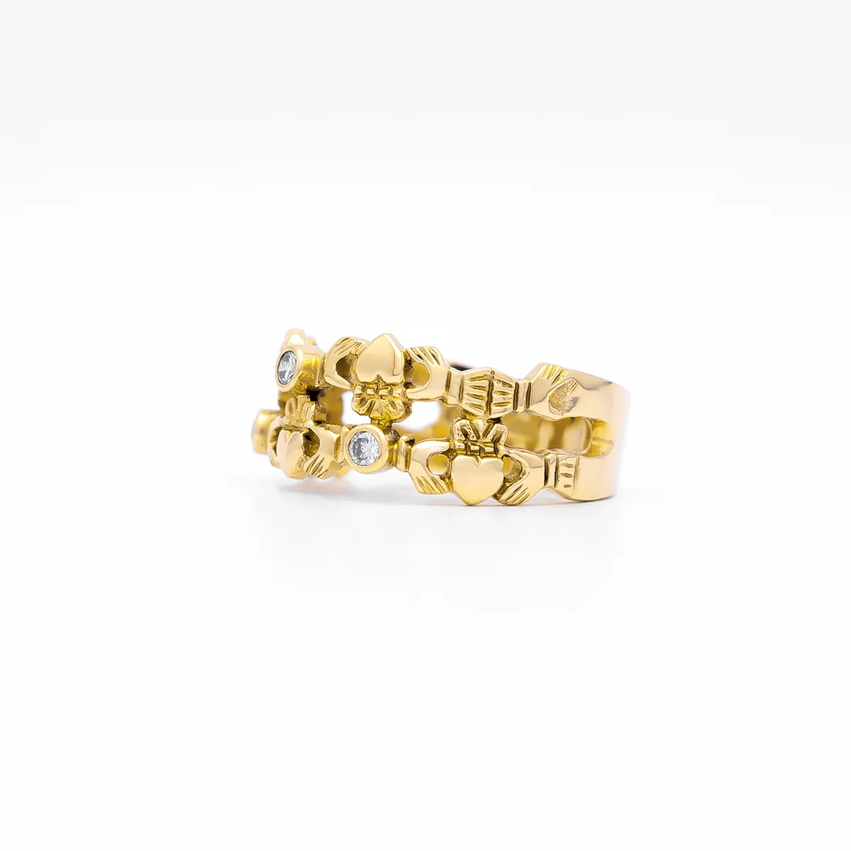 IJCR00029 Claddagh Ring Yellow Gold Diamond 2