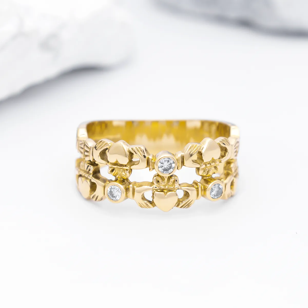 IJCR00029 Claddagh Ring Yellow Gold Diamond 7...