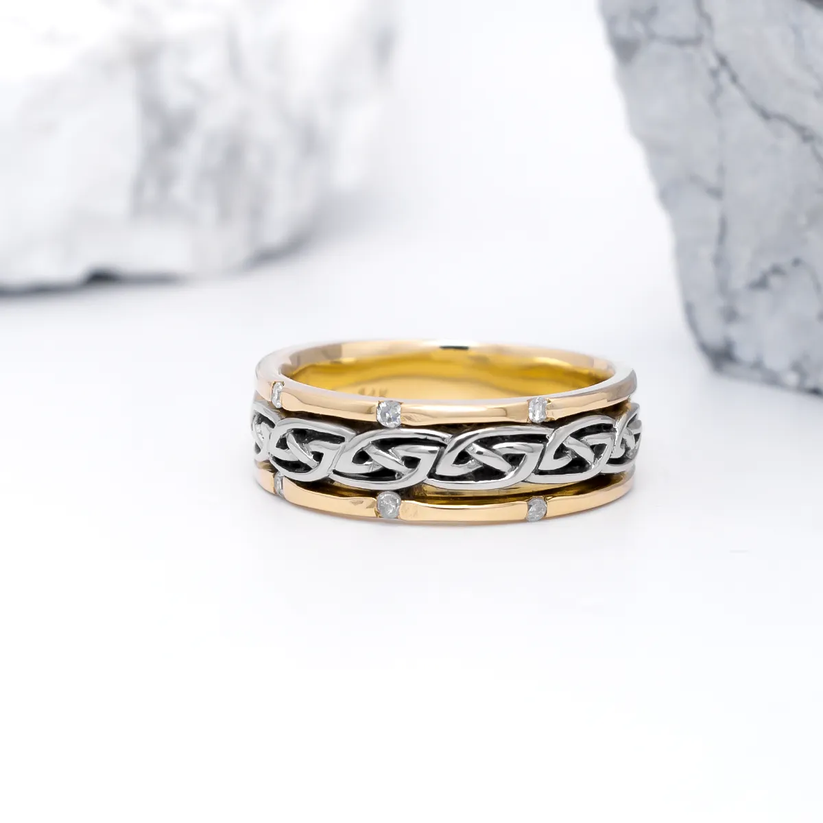 14K Two Tone Gold Ladies Diamond Set Celtic Knot Wedding Ring