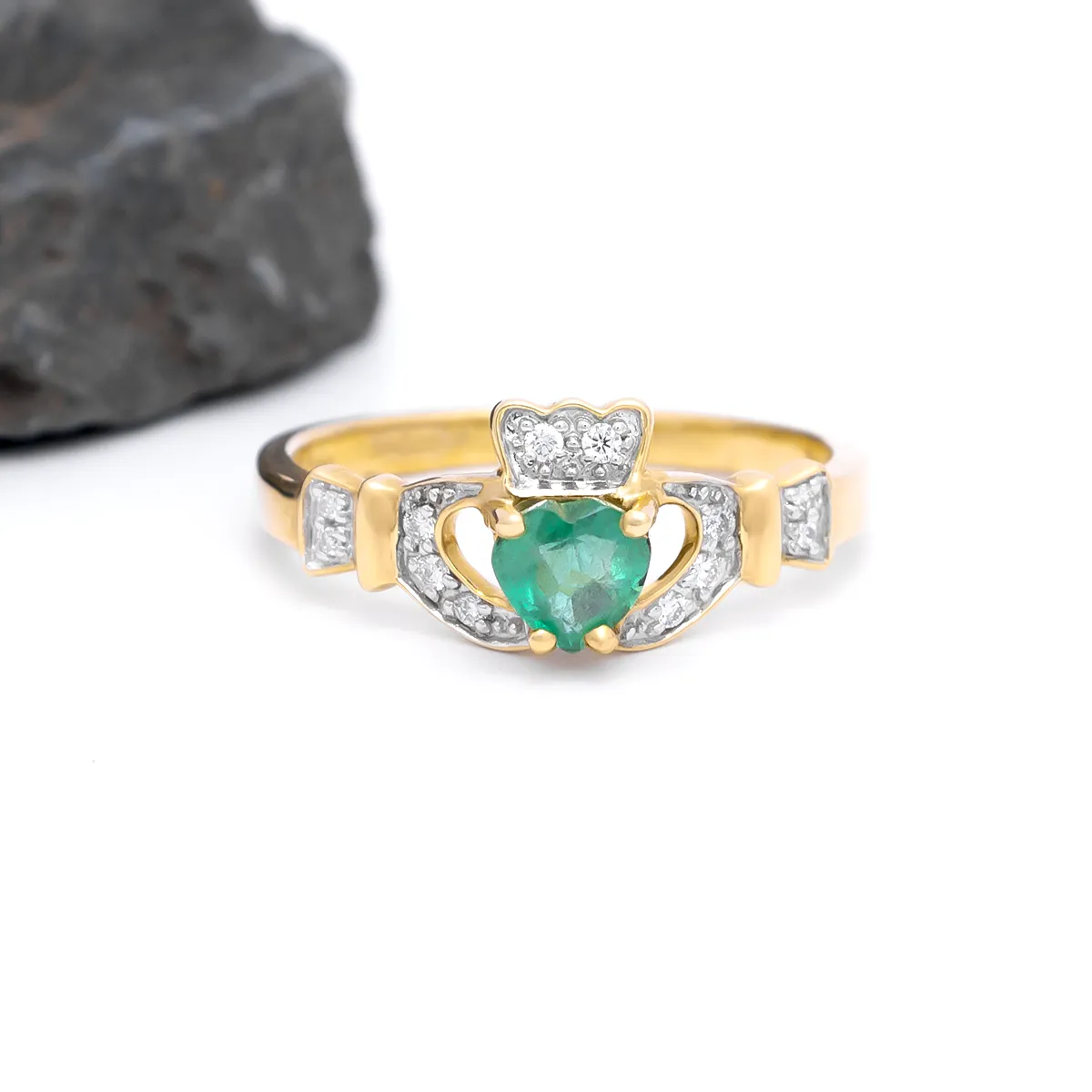 14k Gold Emerald Claddagh Engagement Ring with Optional Wedding Ring...