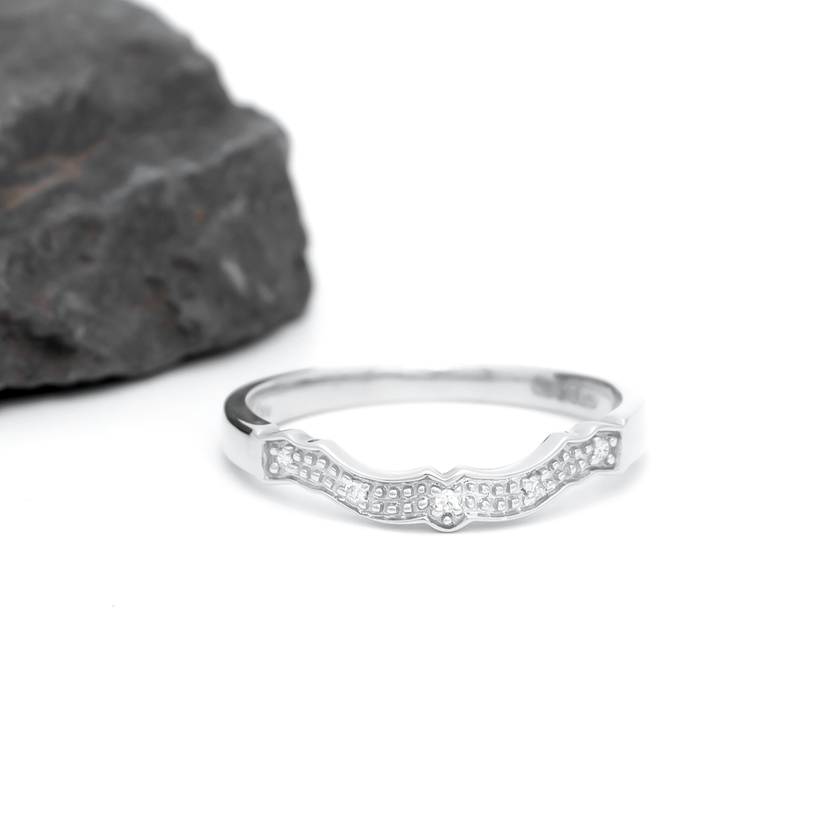 14k White Gold Shaped Wedding Band to Match Engagement Ring