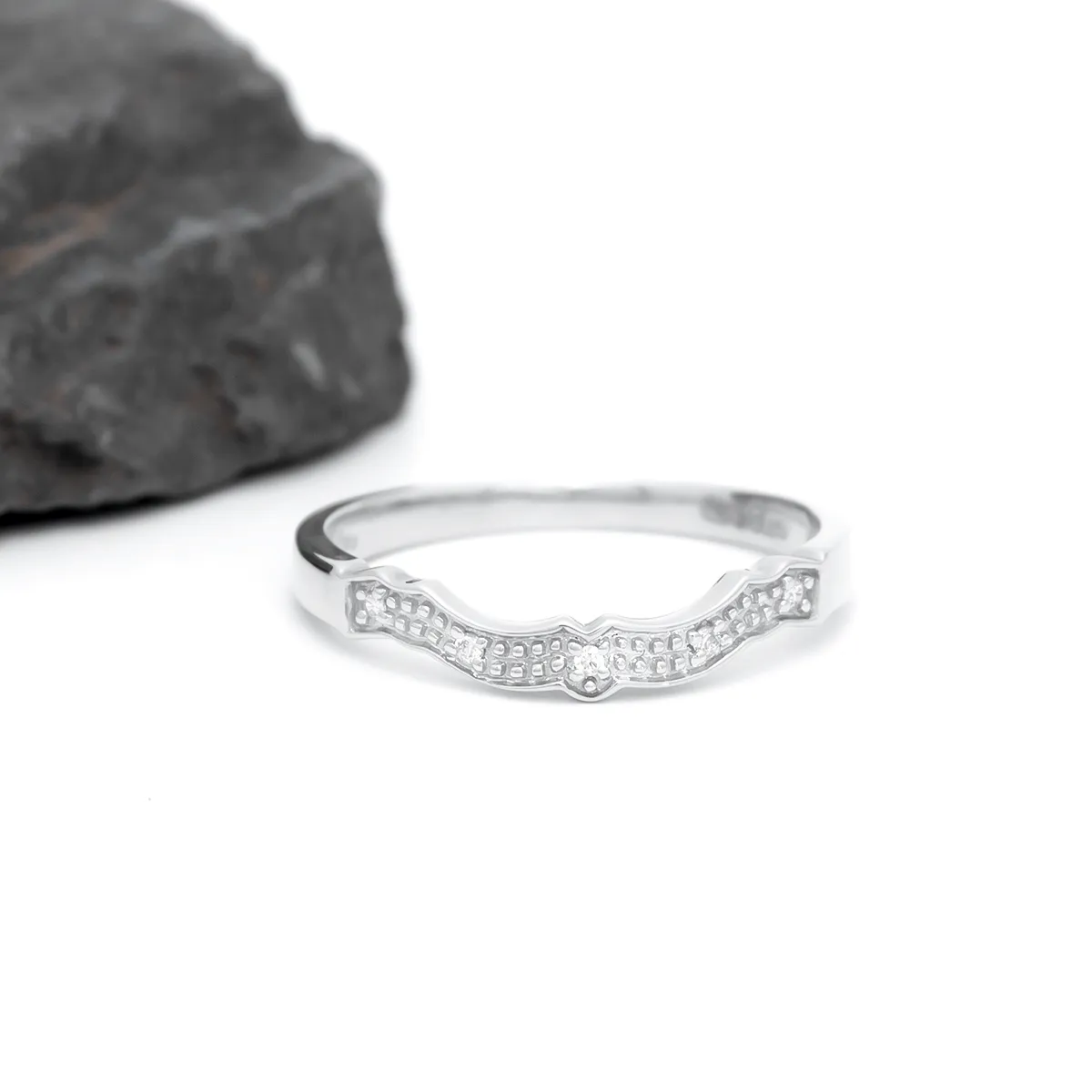 14k White Gold Shaped Wedding Band to Match Engagement Ring...