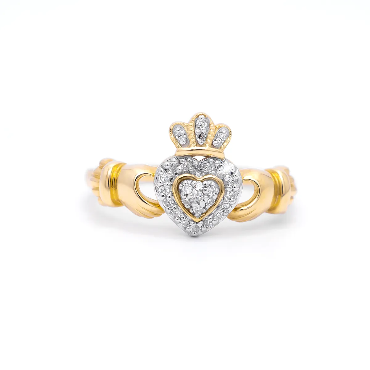 14k Gold Diamond Claddagh Ring
