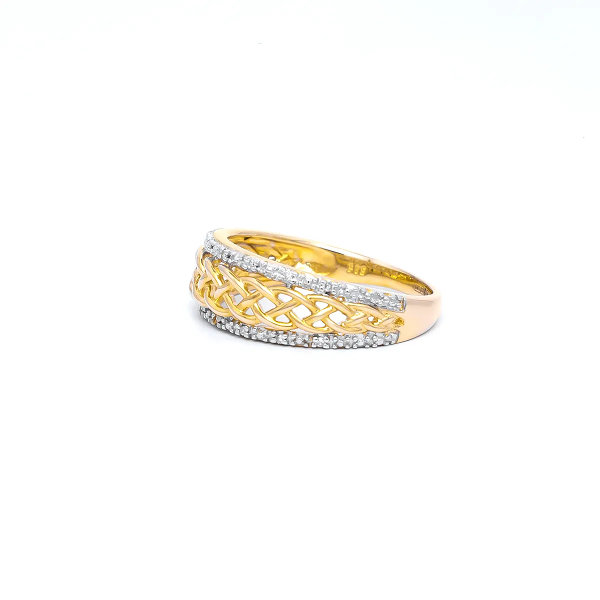 IJCR0009 Yellow Gold Celtic Ring Diamonds 2