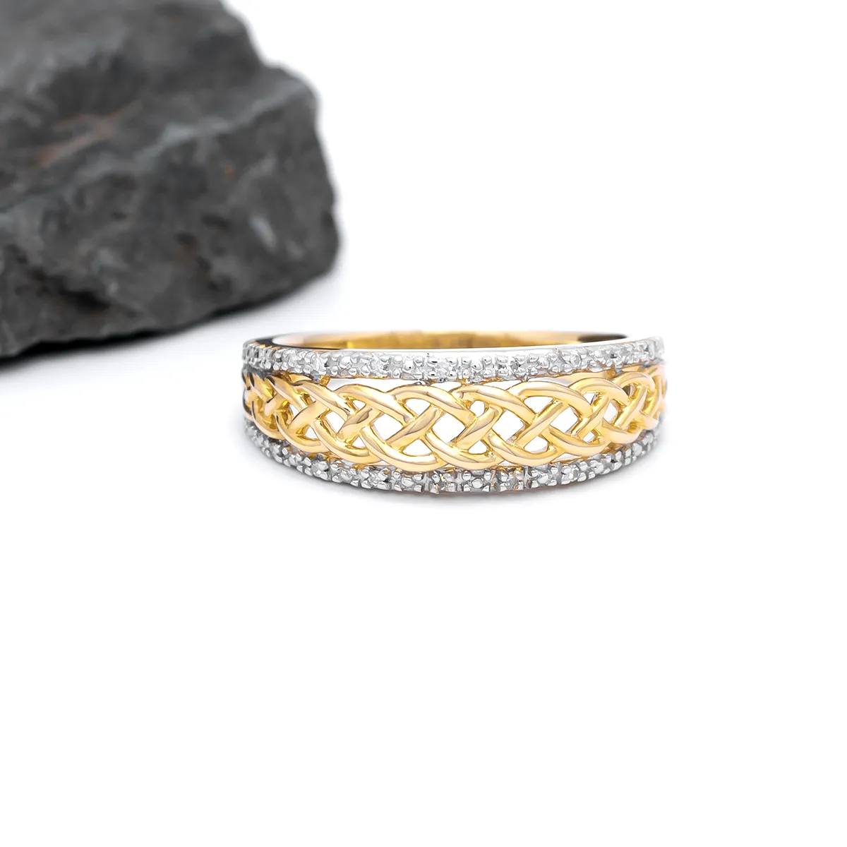 IJCR0009 Yellow Gold Celtic Ring Diamonds 4...