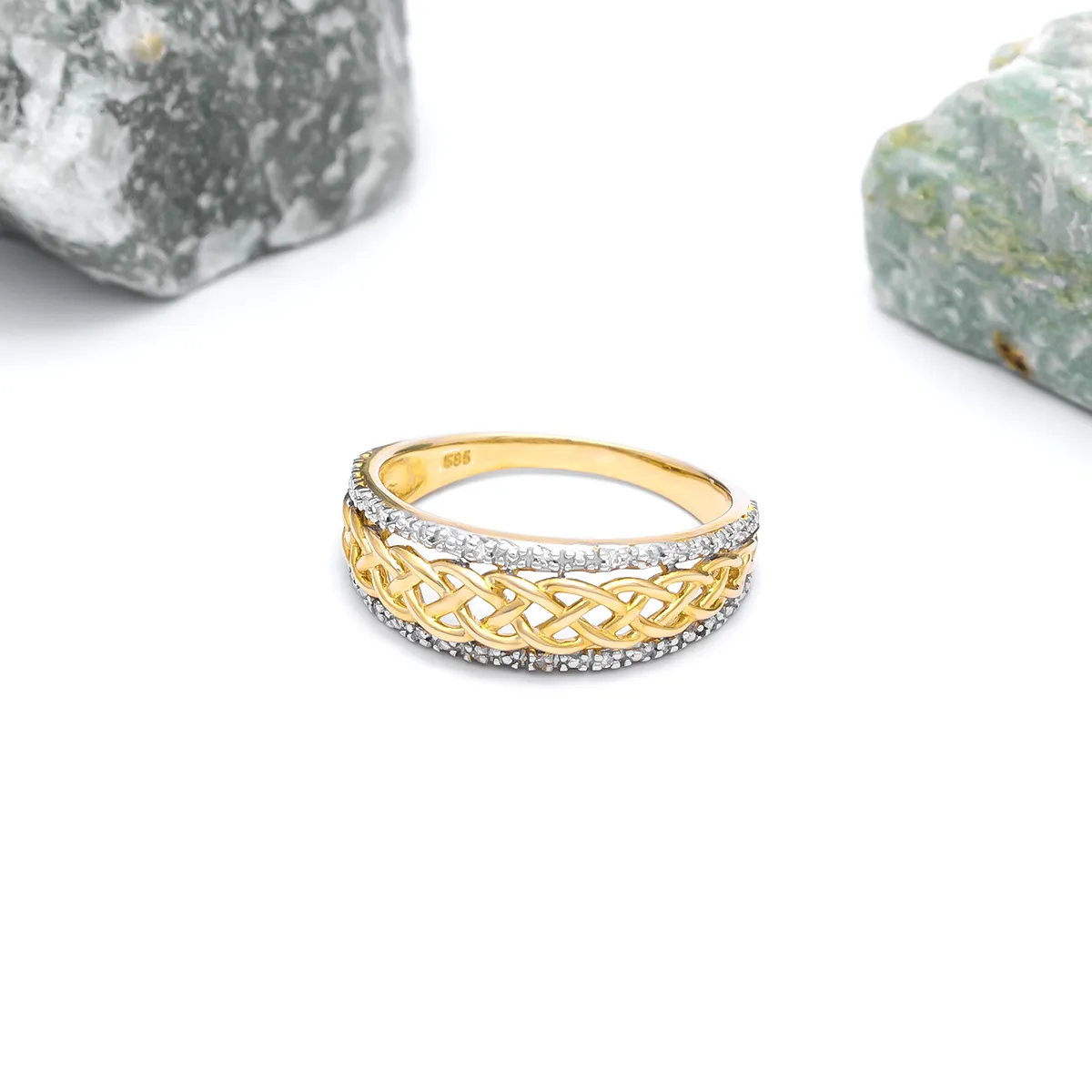 IJCR0009 Yellow Gold Celtic Ring Diamonds 5...