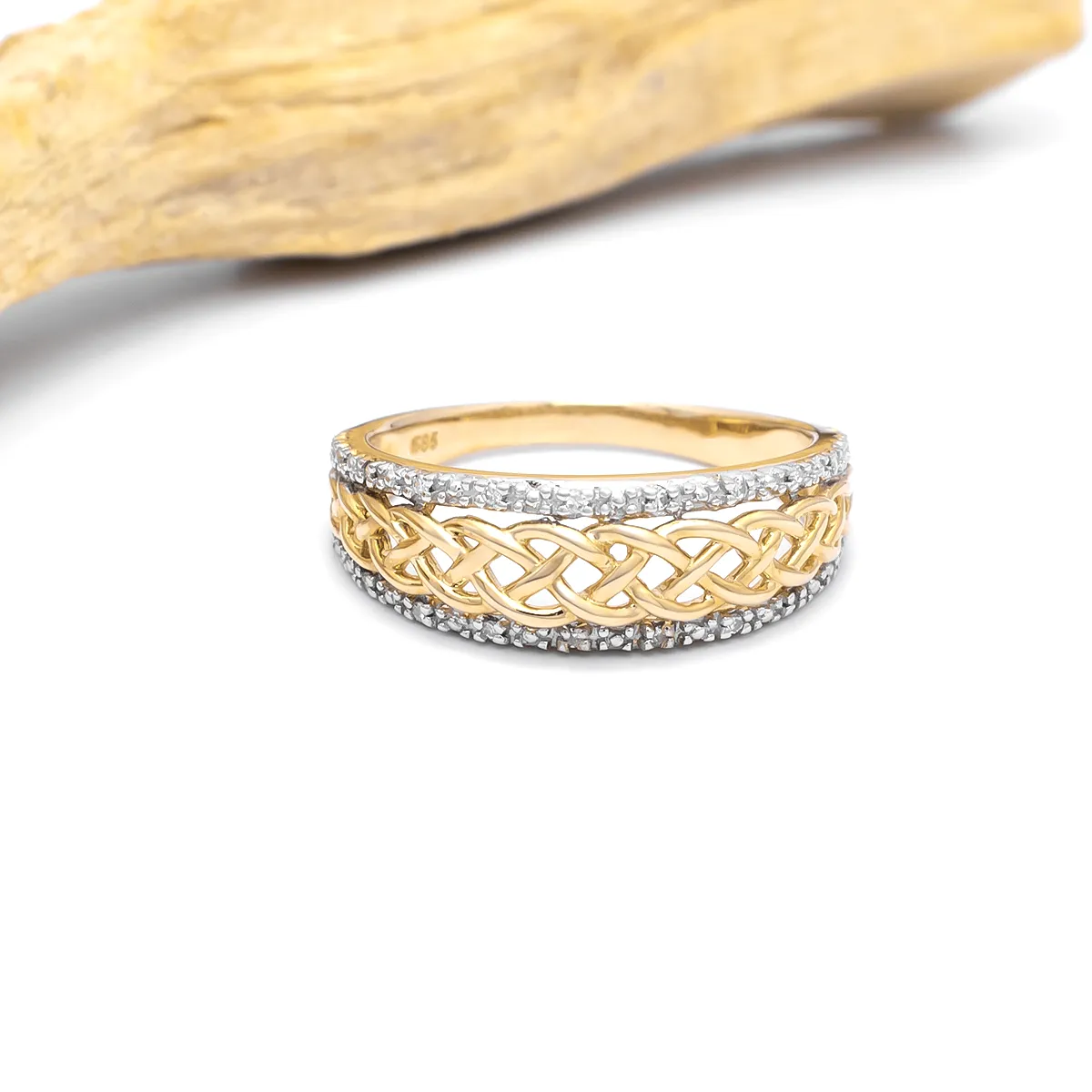 IJCR0009 Yellow Gold Celtic Ring Diamonds 8...