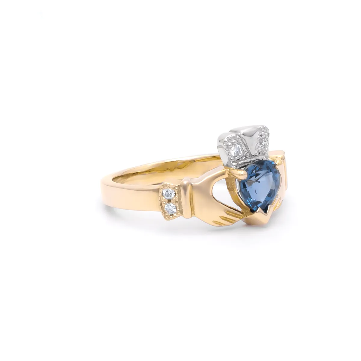 IJCR0016 Yellow Gold Sapphire Claddagh Ring 3...