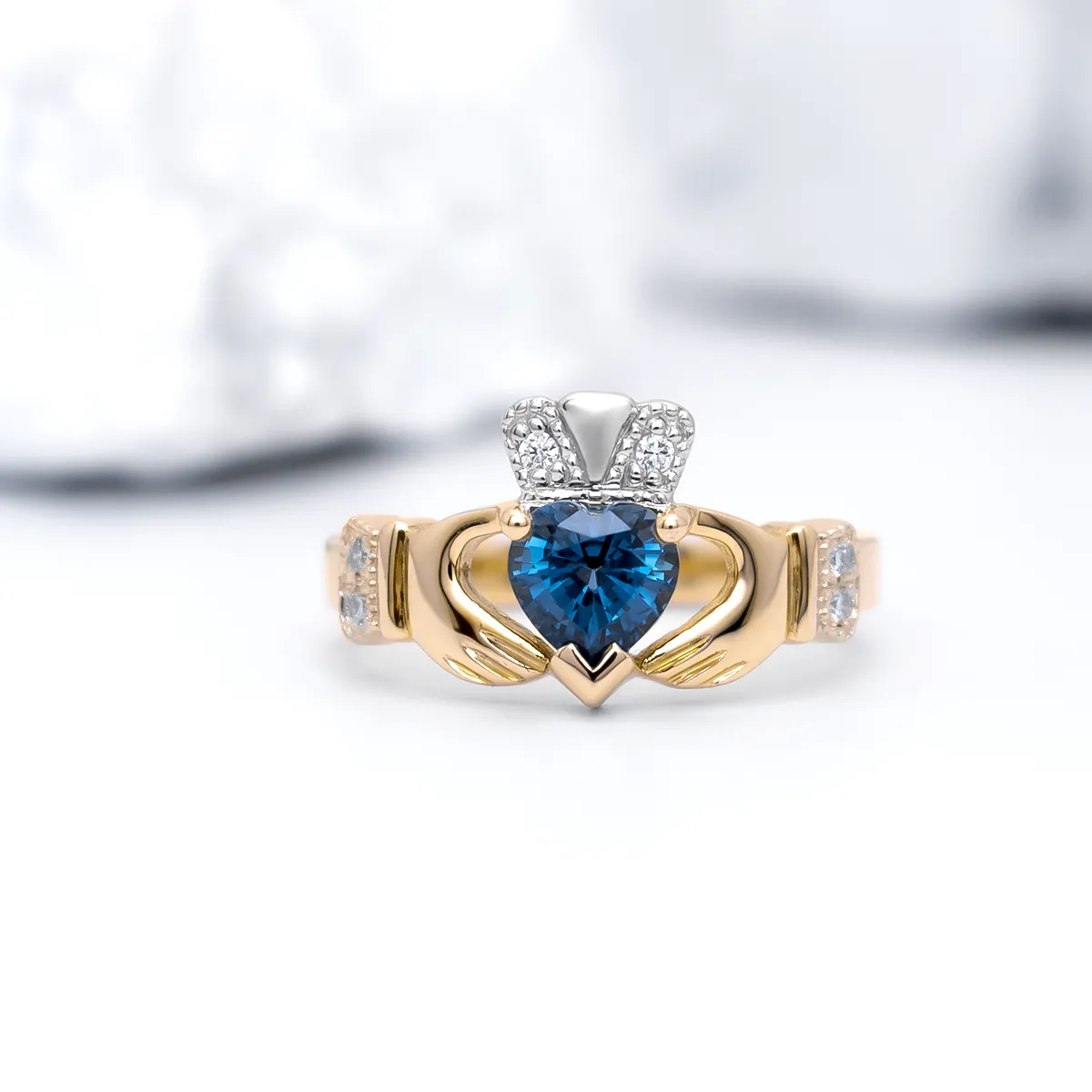 IJCR0016 Yellow Gold Sapphire Claddagh Ring 6...